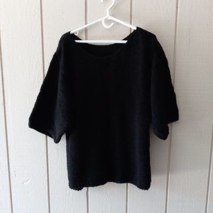 ladies long black knitted sweater, short sleeve, size XL